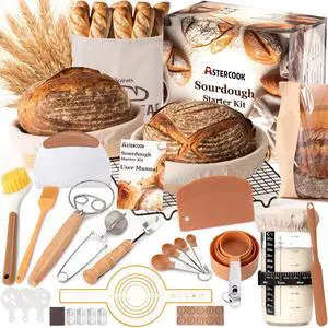 Astercook Sourdough Starter Kit with Round & Oval Banneton Bread Proofing Basket, Starter Jar, Dough Whisk, Scrapers, Stencils, Complete Sourdough Bread Baking Supplies, Fathers Day Gift for Men Astercook Sourdough Starter Kit with Round & Oval Banneton Bread Proofing Basket, Starter Jar, Dough Whisk, Scrapers, Stencils, Complete Sourdough Bread Baking Supplies, Fathers Day Gift for Men