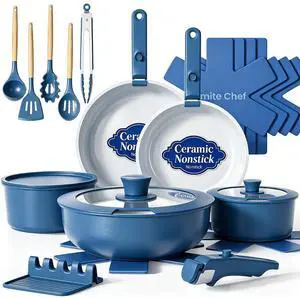 Umite Chef Pots and Pans Set Non Stick, 21 pcs Ceramic Cookware Set with Detachable Handles, Healthy Induction Cookware, RV Kitchen Cooking Set, with Utensils & Frying Pans Set, PFAS PFOA & PTFE Free Umite Chef Pots and Pans Set Non Stick, 21 pcs Ceramic Cookware Set with Detachable Handles, Healthy Induction Cookware, RV Kitchen Cooking Set, with Utensils & Frying Pans Set, PFAS PFOA & PTFE Free