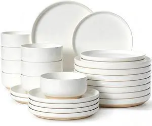 Plates and Bowls Sets, Scratch Resistant Dinnerware Sets for 8, 24 Pieces Porcelain Ceramic Dishware Dishes Set, Modern Stoneware Kitchen Dinner Set, Microwave and Dishwasher Safe, Cream White Plates and Bowls Sets, Scratch Resistant Dinnerware Sets for 8, 24 Pieces Porcelain Ceramic Dishware Dishes Set, Modern Stoneware Kitchen Dinner Set, Microwave and Dishwasher Safe, Cream White