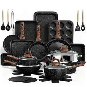 Pots and Pans Set Non Stick, 31 Piece Kitchen Induction Cookware & Bakeware Set, Nonstick Kitchen Cooking Pans Set with Frying Pans Set Grill Pan Saucepan Baking Sheet & Utensils, PFOA Free Pots and Pans Set Non Stick, 31 Piece Kitchen Induction Cookware & Bakeware Set, Nonstick Kitchen Cooking Pans Set with Frying Pans Set Grill Pan Saucepan Baking Sheet & Utensils, PFOA Free