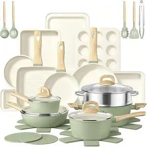Pots and Pans Set Nonstick, Umite Chef 31-Piece Induction Cookware & Bakeware Set with Frying Pans, Saucepan, Grill Pan, Baking Sheet & Utensils, PFOA-Free Kitchen Starter Set (Sage Green) Pots and Pans Set Nonstick, Umite Chef 31-Piece Induction Cookware & Bakeware Set with Frying Pans, Saucepan, Grill Pan, Baking Sheet & Utensils, PFOA-Free Kitchen Starter Set (Sage Green)