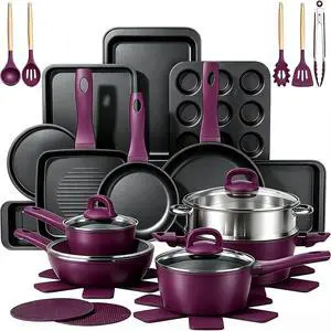 Pots and Pans Set Nonstick, Umite Chef 31-Piece Induction Cookware & Bakeware Set with Frying Pans, Saucepans, Casserole, Steamer, Baking Set & Utensils, PFAS-Free Kitchen Starter Set (Purple) Pots and Pans Set Nonstick, Umite Chef 31-Piece Induction Cookware & Bakeware Set with Frying Pans, Saucepans, Casserole, Steamer, Baking Set & Utensils, PFAS-Free Kitchen Starter Set (Purple)