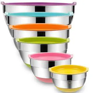 Umite Chef Mixing Bowls with Airtight Lids, 6 Piece Stainless Steel Metal Bowls, Measurement Marks & Colorful Non-Slip Bottoms Size 7, 3.5, 2.5, 2.0,1.5, 1QT, Great for Mixing & Serving Umite Chef Mixing Bowls with Airtight Lids, 6 Piece Stainless Steel Metal Bowls, Measurement Marks & Colorful Non-Slip Bottoms Size 7, 3.5, 2.5, 2.0,1.5, 1QT, Great for Mixing & Serving