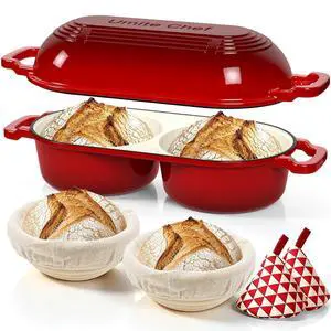 Umite Chef Dutch Oven for Bread BakingEnamelled Cast Iron Dutch Oven Pot with Lid 500°F Oven SafeDouble Round Loaf Bread Pan with 5" Banneton Proofing Baskets for Homemade Bread, Meatloaf, Cake Umite Chef Dutch Oven for Bread BakingEnamelled Cast Iron Dutch Oven Pot with Lid 500°F Oven SafeDouble Round Loaf Bread Pan with 5" Banneton Proofing Baskets for Homemade Bread, Meatloaf, Cake