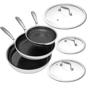 Non Stick Frying Pans Set, 8, 10 and 12-inch with Lids, Hybrid Fajita Pans Nonstick for Cooking, Stainless Steel Pan Skillets, Dishwasher & Oven-Safe, Induction Ready Cooking Pan, PFOA Free Cookware Non Stick Frying Pans Set, 8, 10 and 12-inch with Lids, Hybrid Fajita Pans Nonstick for Cooking, Stainless Steel Pan Skillets, Dishwasher & Oven-Safe, Induction Ready Cooking Pan, PFOA Free Cookware