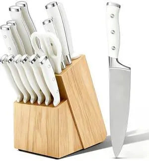 Knife Set, 15 Piece Premium Chef High Carbon Stainless Steel Kitchen Knife Block Set, Razor-sharp, Ergonomic Forged Triple Rivet Handle, Professional Knife Set for Kitchen, Dishwasher Safe(White) Knife Set, 15 Piece Premium Chef High Carbon Stainless Steel Kitchen Knife Block Set, Razor-sharp, Ergonomic Forged Triple Rivet Handle, Professional Knife Set for Kitchen, Dishwasher Safe(White)