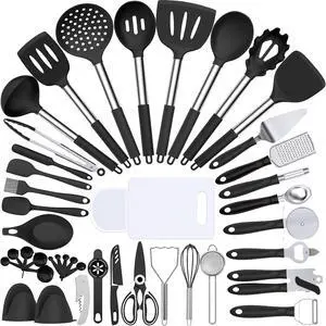 Silicone Cooking Kitchen Utensil Set, Umite Chef 43 PCS Heat Resistant Kitchen Utensils Gadget Set-Stainless Steel Handle- Kitchen Spatula Tools for Nonstick Cookware, Kitchen Accessories(Black) Silicone Cooking Kitchen Utensil Set, Umite Chef 43 PCS Heat Resistant Kitchen Utensils Gadget Set-Stainless Steel Handle- Kitchen Spatula Tools for Nonstick Cookware, Kitchen Accessories(Black)