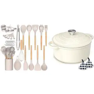 Umite Chef Kitchen Cooking Utensils Set 5QT Enameled Cast Iron Dutch Oven with Lid & Cotton Potholders Umite Chef Kitchen Cooking Utensils Set 5QT Enameled Cast Iron Dutch Oven with Lid & Cotton Potholders