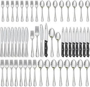 Astercook Silverware Set 48-Piece Flatware with Steak Knives Food-Grade Stainless Steel Cutlery for 8 Mirror Polished Utensils Set Include Spoons and Forks for Home Kitchen Restaurant Astercook Silverware Set 48-Piece Flatware with Steak Knives Food-Grade Stainless Steel Cutlery for 8 Mirror Polished Utensils Set Include Spoons and Forks for Home Kitchen Restaurant
