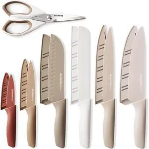 Astercook 7 Pieces Kitchen Knife Set, Knives Set with Anti-Rust Coating, Stainless Steel Chef Knife Sets with 6 Blade Guards Dishwasher Safe Astercook 7 Pieces Kitchen Knife Set, Knives Set with Anti-Rust Coating, Stainless Steel Chef Knife Sets with 6 Blade Guards Dishwasher Safe