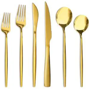 Astercook Silverware Set 48-Piece Gold Flatware Set with Steak Knives Food-Grade Stainless Steel Cutlery Set for 8 Mirror Polished Utensils Set for Home Kitchen Restaurant Astercook Silverware Set 48-Piece Gold Flatware Set with Steak Knives Food-Grade Stainless Steel Cutlery Set for 8 Mirror Polished Utensils Set for Home Kitchen Restaurant