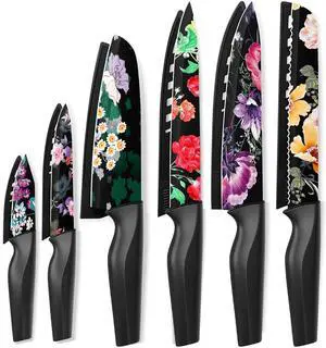 Astercook 6 Piece Flower Kitchen Knife Set, German High Carbon Stainless Steel Knives Sets with 6 Blade Guards Dishwasher Safe, Perfect Gifts for Kitchen Astercook 6 Piece Flower Kitchen Knife Set, German High Carbon Stainless Steel Knives Sets with 6 Blade Guards Dishwasher Safe, Perfect Gifts for Kitchen