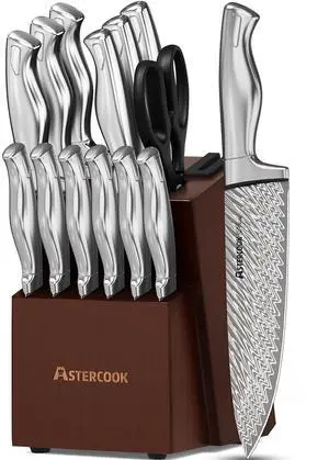 Astercook Knife Set, 15-Piece Kitchen Knife Set with Block, Built-in Knife Sharpener, German Stainless Steel Knife Block Set, Dishwasher Safe Kitchen Utensils Set Astercook Knife Set, 15-Piece Kitchen Knife Set with Block, Built-in Knife Sharpener, German Stainless Steel Knife Block Set, Dishwasher Safe Kitchen Utensils Set