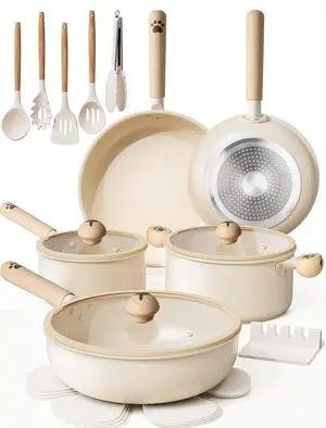 Astercook Pots and Pans Set Non Stick,Non Toxic 18 Pcs Ceramic Cookware | Dishwasher Safe Induction Cookware for Everyday Cooking & Housewarming Gifts Astercook Pots and Pans Set Non Stick,Non Toxic 18 Pcs Ceramic Cookware | Dishwasher Safe Induction Cookware for Everyday Cooking & Housewarming Gifts