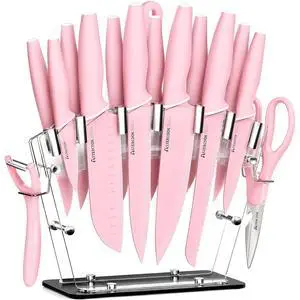 Astercook Knife Set with Clear Block and Sharpener 22Pcs Pink | Dishwasher Safe, Space-Saving Clear Knife Block, for Everyday Home Cooking Astercook Knife Set with Clear Block and Sharpener 22Pcs Pink | Dishwasher Safe, Space-Saving Clear Knife Block, for Everyday Home Cooking