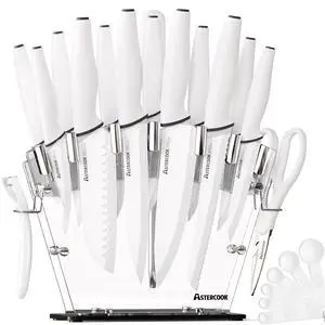Astercook Knife Set with Clear Block and Sharpener 22Pcs White | Dishwasher Safe, Space-Saving Clear Knife Block, for Everyday Home Cooking Astercook Knife Set with Clear Block and Sharpener 22Pcs White | Dishwasher Safe, Space-Saving Clear Knife Block, for Everyday Home Cooking