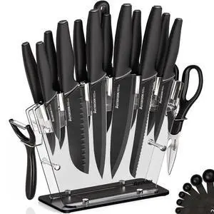 Astercook Knife Set with Clear Block and Sharpener 22Pcs Black | Dishwasher Safe, Space-Saving Clear Knife Block, for Everyday Home Cooking Astercook Knife Set with Clear Block and Sharpener 22Pcs Black | Dishwasher Safe, Space-Saving Clear Knife Block, for Everyday Home Cooking