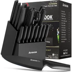 Astercook 20 Pieces Knife Set, Kitchen Knives Set with Built-in Sharpener, Healthy Anti-Rust Coating & German Stainless Steel Knife Block Sets, Dishwasher Safe Black Astercook 20 Pieces Knife Set, Kitchen Knives Set with Built-in Sharpener, Healthy Anti-Rust Coating & German Stainless Steel Knife Block Sets, Dishwasher Safe Black
