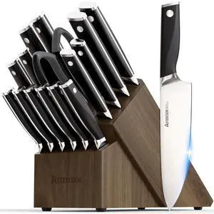 Astercook Knife Set, Kitchen Knives Set with Block and Sharpener Full Tang 17 Pcs German Stainless Steel Knives Sharp Blade Dishwasher Safe Premium Knife Set, Black Father Day Gifts for Men Astercook Knife Set, Kitchen Knives Set with Block and Sharpener Full Tang 17 Pcs German Stainless Steel Knives Sharp Blade Dishwasher Safe Premium Knife Set, Black Father Day Gifts for Men