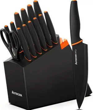 Astercook 15 Pcs Knife Set, Dishwasher Safe Kitchen Knife Set with Built-in Sharpener Stainless Steel Black Knife Astercook 15 Pcs Knife Set, Dishwasher Safe Kitchen Knife Set with Built-in Sharpener Stainless Steel Black Knife