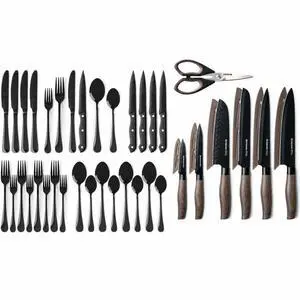 Astercook 24-Piece Black Silverware Set and 13-Piece Kitchen Knives Set Astercook 24-Piece Black Silverware Set and 13-Piece Kitchen Knives Set