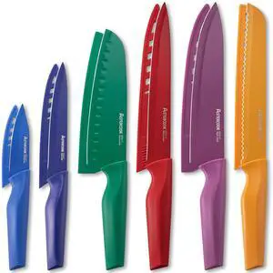 Astercook 6 Piece Color-Coded Kitchen Knife Set, Stainless Steel Chef Knives with 6 Anti-Rust Coating Blades and Blade Guards, Dishwasher Safe Astercook 6 Piece Color-Coded Kitchen Knife Set, Stainless Steel Chef Knives with 6 Anti-Rust Coating Blades and Blade Guards, Dishwasher Safe