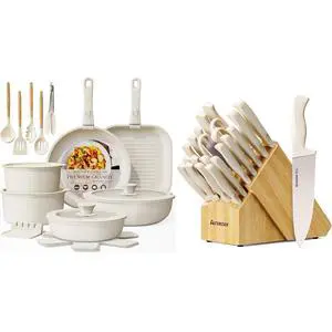 Astercook 23 Pcs Pots and Pans Set Non Stick and 22-Piece Kitchen Knife Set with Block and Sharpener Astercook 23 Pcs Pots and Pans Set Non Stick and 22-Piece Kitchen Knife Set with Block and Sharpener