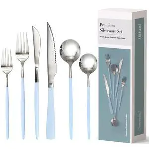 Astercook 25-Pieces Silverware Set with Steak Knives for 4 - Great Food-Grade Stainless Steel Flatware Set, Mirror-polished Cutlery Utensil Sets, Ideal for Home Restaurant & Banquet Use Blue Astercook 25-Pieces Silverware Set with Steak Knives for 4 - Great Food-Grade Stainless Steel Flatware Set, Mirror-polished Cutlery Utensil Sets, Ideal for Home Restaurant & Banquet Use Blue