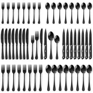 Astercook 49-Pieces Black Silverware Set with Steak Knives, Black Flatware Set for 8, Food-Grade 410 Stainless Steel Tableware Cutlery Set, Eating Mirror Polished Utensil Set for Home Restaurant Astercook 49-Pieces Black Silverware Set with Steak Knives, Black Flatware Set for 8, Food-Grade 410 Stainless Steel Tableware Cutlery Set, Eating Mirror Polished Utensil Set for Home Restaurant