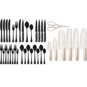 Astercook 24-Piece Black Silverware Set with Steak Knives for 4 with 13 Pieces Kitchen Knives Set Astercook 24-Piece Black Silverware Set with Steak Knives for 4 with 13 Pieces Kitchen Knives Set
