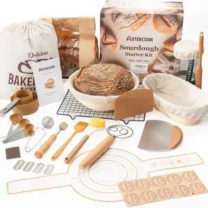 Astercook 56-Piece Sourdough Starter Kit, Sourdough Bread Baking Supplies with Round & Oval Banneton Bread Proofing Baskets, Bread Making Kit - Perfect Baking Gifts for Beginners & Home Bakers Astercook 56-Piece Sourdough Starter Kit, Sourdough Bread Baking Supplies with Round & Oval Banneton Bread Proofing Baskets, Bread Making Kit - Perfect Baking Gifts for Beginners & Home Bakers