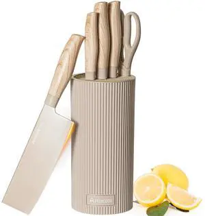 Astercook Knife Set, 6-Piece Kitchen Knives Set with Block & Non-Stick Healthy Coating, Stainless Steel Chef Knives with Anti-Slip Ergonomic Handle, Dishwasher Safe, Perfect Kitchen Home Gifts, Beige Astercook Knife Set, 6-Piece Kitchen Knives Set with Block & Non-Stick Healthy Coating, Stainless Steel Chef Knives with Anti-Slip Ergonomic Handle, Dishwasher Safe, Perfect Kitchen Home Gifts, Beige