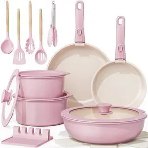 Astercook 20 Pcs Ceramic Pots and Pans Set, Nonstick Cookware Set with Detachable Handles, Oven Safe to 480°F, Induction Compatible, Stackable RV Kitchen Cooking Set, Pink Astercook 20 Pcs Ceramic Pots and Pans Set, Nonstick Cookware Set with Detachable Handles, Oven Safe to 480°F, Induction Compatible, Stackable RV Kitchen Cooking Set, Pink