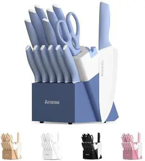 Astercook Knife Set, 14 Pieces Kitchen Knives Set with Healthy Anti-Rust Coating, Stainless Steel Knife Sets with Built-in Sharpener, Sharp & Rust Resistant Dishwasher Safe Delicate Blue Astercook Knife Set, 14 Pieces Kitchen Knives Set with Healthy Anti-Rust Coating, Stainless Steel Knife Sets with Built-in Sharpener, Sharp & Rust Resistant Dishwasher Safe Delicate Blue