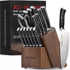 Astercook 15-Piece Kitchen Knife Sets with Block, German 1.4116 Stainless Steel Knives Sets, Full Tang Knife Set,Ergonomic Handle,Dishwasher Safe Black Astercook 15-Piece Kitchen Knife Sets with Block, German 1.4116 Stainless Steel Knives Sets, Full Tang Knife Set,Ergonomic Handle,Dishwasher Safe Black