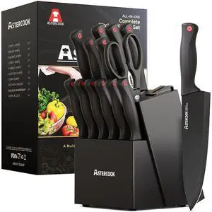 Astercook Kitchen Knife Set, 14 Pcs Knives Block Set with Built-in Sharpener, Healthy Anti-Rust Coating & German Stainless Steel Knife Set, Dishwasher Safe Black Astercook Kitchen Knife Set, 14 Pcs Knives Block Set with Built-in Sharpener, Healthy Anti-Rust Coating & German Stainless Steel Knife Set, Dishwasher Safe Black