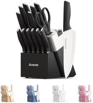 Astercook Knife Set, 14 Pieces Kitchen Knives Set with Healthy Anti-Rust Coating, Stainless Steel Knife Sets with Built-in Sharpener, Sharp & Rust Resistant Dishwasher Safe Elegant Black Astercook Knife Set, 14 Pieces Kitchen Knives Set with Healthy Anti-Rust Coating, Stainless Steel Knife Sets with Built-in Sharpener, Sharp & Rust Resistant Dishwasher Safe Elegant Black