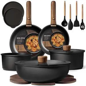 CAROTE 19pcs Pots and Pans Set Non Stick, Detachable Handle Cookware, Black | Induction Compatible, Dishwasher & Oven Safe, Space Saving, for Camping/RV/Traveling, Kitchen Cooking Set CAROTE 19pcs Pots and Pans Set Non Stick, Detachable Handle Cookware, Black | Induction Compatible, Dishwasher & Oven Safe, Space Saving, for Camping/RV/Traveling, Kitchen Cooking Set