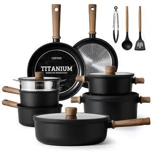 CAROTE Nonstick Pots and Pans Set, Cookware Set | Titanium Reinforced Coating, Scratch-Resistant, Easy to Clean, Even Heating, Induction Compatible, with Frying Pans Set CAROTE Nonstick Pots and Pans Set, Cookware Set | Titanium Reinforced Coating, Scratch-Resistant, Easy to Clean, Even Heating, Induction Compatible, with Frying Pans Set