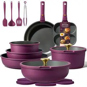 CAROTE 21pcs Pots and Pans Set Non Stick, Detachable Handle Cookware Sets | Ultra Nonstick, Space Saving, Dishwasher & Oven Safe, Non-Toxic Kitchen/Apartment/Camping/RV/ Traveling, Purple CAROTE 21pcs Pots and Pans Set Non Stick, Detachable Handle Cookware Sets | Ultra Nonstick, Space Saving, Dishwasher & Oven Safe, Non-Toxic Kitchen/Apartment/Camping/RV/ Traveling, Purple