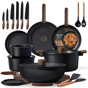 CAROTE 38pcs Pots and Pans Set Non Stick, Cookware Set Detachable Handle | Knife Set, Induction Compatible, Dishwasher & Oven Safe, Space Saving, Camping Cooking Set, Kitchen Set, Black CAROTE 38pcs Pots and Pans Set Non Stick, Cookware Set Detachable Handle | Knife Set, Induction Compatible, Dishwasher & Oven Safe, Space Saving, Camping Cooking Set, Kitchen Set, Black