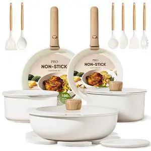 CAROTE 21pcs Pots and Pans Set Non Stick, Cookware Set Detachable Handle | Induction Compatible, Dishwasher & Oven Safe, Space Saving, Camping Cooking Set, Kitchen Set, White CAROTE 21pcs Pots and Pans Set Non Stick, Cookware Set Detachable Handle | Induction Compatible, Dishwasher & Oven Safe, Space Saving, Camping Cooking Set, Kitchen Set, White