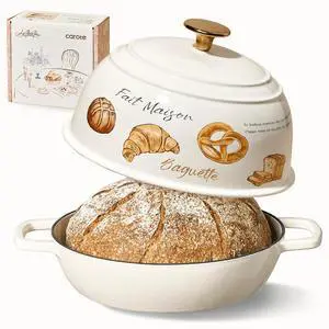 CAROTE Enameled Cast Iron Dutch Oven, 5QT Pot with Lid & Gift Box | Healthy Bread Oven for Homemade Sourdough Bread Baking, Roasting, All Stovetop Compatible Oven Safe up to 500° F, Croissant CAROTE Enameled Cast Iron Dutch Oven, 5QT Pot with Lid & Gift Box | Healthy Bread Oven for Homemade Sourdough Bread Baking, Roasting, All Stovetop Compatible Oven Safe up to 500° F, Croissant