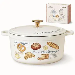 CAROTE Enameled Cast Iron Dutch Oven, 5QT Pot with Lid & Gift Box | Healthy Cookware for Homemade Sourdough Bread Baking, Roasting, All Stovetop Compatible Oven Safe up to 500° F, Croissant CAROTE Enameled Cast Iron Dutch Oven, 5QT Pot with Lid & Gift Box | Healthy Cookware for Homemade Sourdough Bread Baking, Roasting, All Stovetop Compatible Oven Safe up to 500° F, Croissant