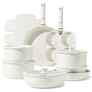 CAROTE 22pcs Pots and Pans Set Non Stick, Detachable Handle Cookware Sets | Induction Compatible, Dishwasher & Oven Safe, Space Saving, Camping Cooking Set, Kitchen Set, Cream White CAROTE 22pcs Pots and Pans Set Non Stick, Detachable Handle Cookware Sets | Induction Compatible, Dishwasher & Oven Safe, Space Saving, Camping Cooking Set, Kitchen Set, Cream White