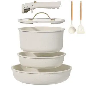 CAROTE 7pcs Pots and Pans Set Non Stick, Cookware Set with Detachable Handle, Kitchen Cookware Sets with Removable Handle, RV Cookware Set, Oven Safe, Cream White CAROTE 7pcs Pots and Pans Set Non Stick, Cookware Set with Detachable Handle, Kitchen Cookware Sets with Removable Handle, RV Cookware Set, Oven Safe, Cream White