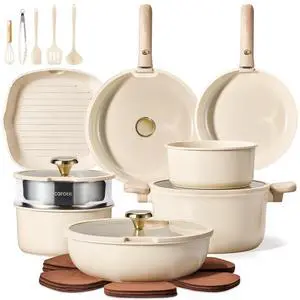 CAROTE 24pcs Pots and Pans Set Cookware Set with Detachable Handle Oat CAROTE 24pcs Pots and Pans Set Cookware Set with Detachable Handle Oat