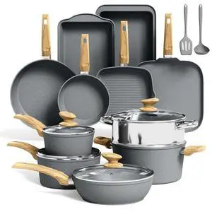 Kitchen Academy Granite Pots and Pans Set Non Stick, Induction Cookware | 17-Piece Gray Cooking Pans and Pots Set, PFOA & PFOS Free. Kitchen Academy Granite Pots and Pans Set Non Stick, Induction Cookware | 17-Piece Gray Cooking Pans and Pots Set, PFOA & PFOS Free.