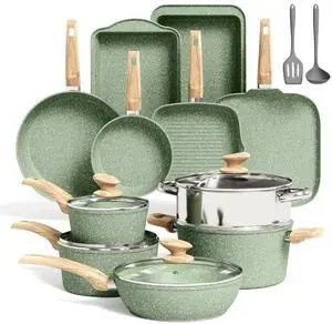 Kitchen Academy 17Pcs Green Induction Cookware Set, Nonstick Pots and Pans | Sage Green Granite Coating, Healthy Non Toxic Kitchen Cooking Pans and Pots Set Non Stick Kitchen Academy 17Pcs Green Induction Cookware Set, Nonstick Pots and Pans | Sage Green Granite Coating, Healthy Non Toxic Kitchen Cooking Pans and Pots Set Non Stick