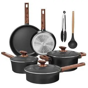 Kitchen Academy Ceramic Cookware Set, Pots and Pans Set Non Toxic | 10pcs Healthy Kitchen Cooking Set, Induction Compatible, PFOA & PFAS Free, Black Kitchen Academy Ceramic Cookware Set, Pots and Pans Set Non Toxic | 10pcs Healthy Kitchen Cooking Set, Induction Compatible, PFOA & PFAS Free, Black